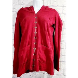 Barbara Lesser Burgundy Hooded Hook & Eye Cardigan Small Pockets Long Sleeves